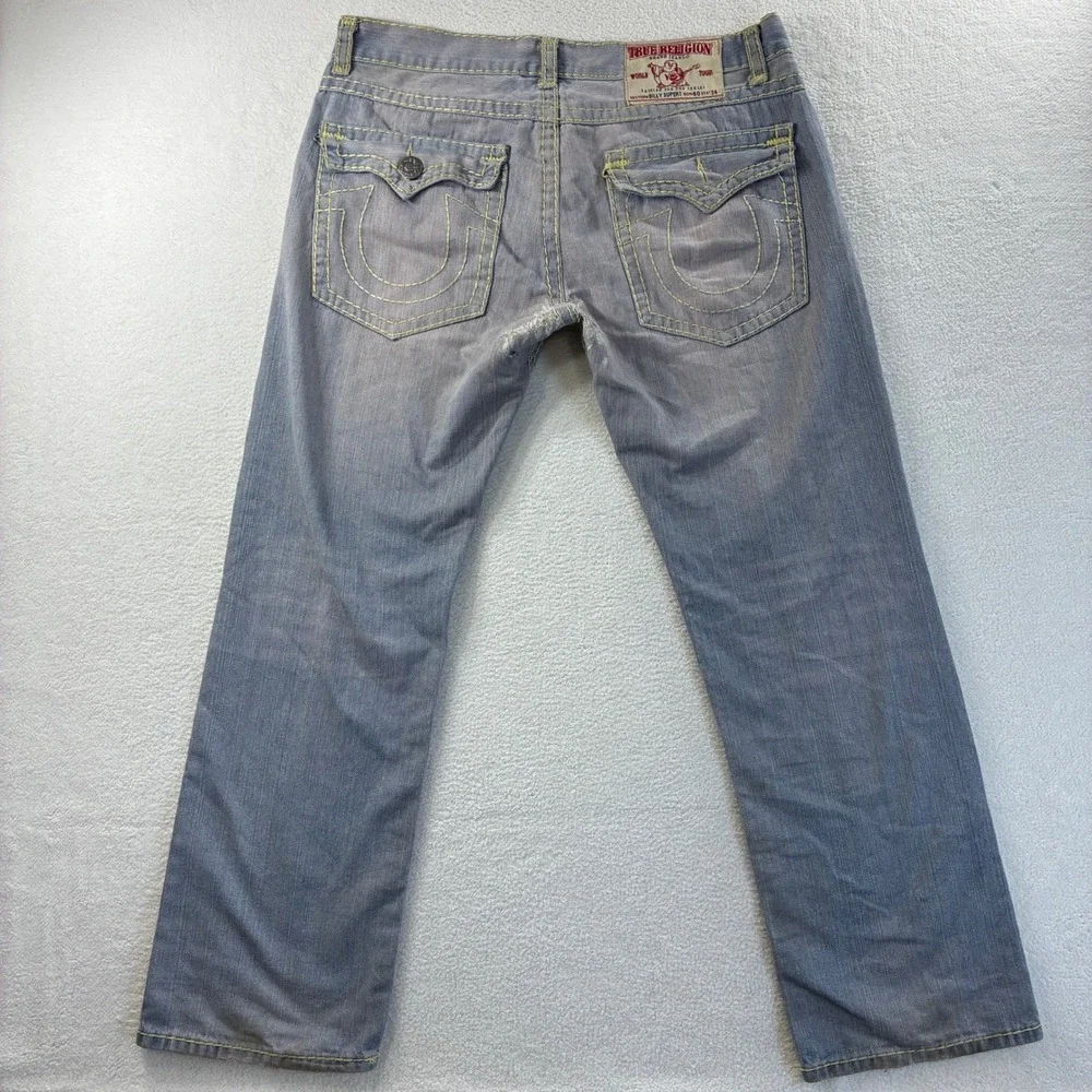 Vintage True Religion Billy Super T Jeans Mens 40x33 Grey Distressed‎ Y2K
